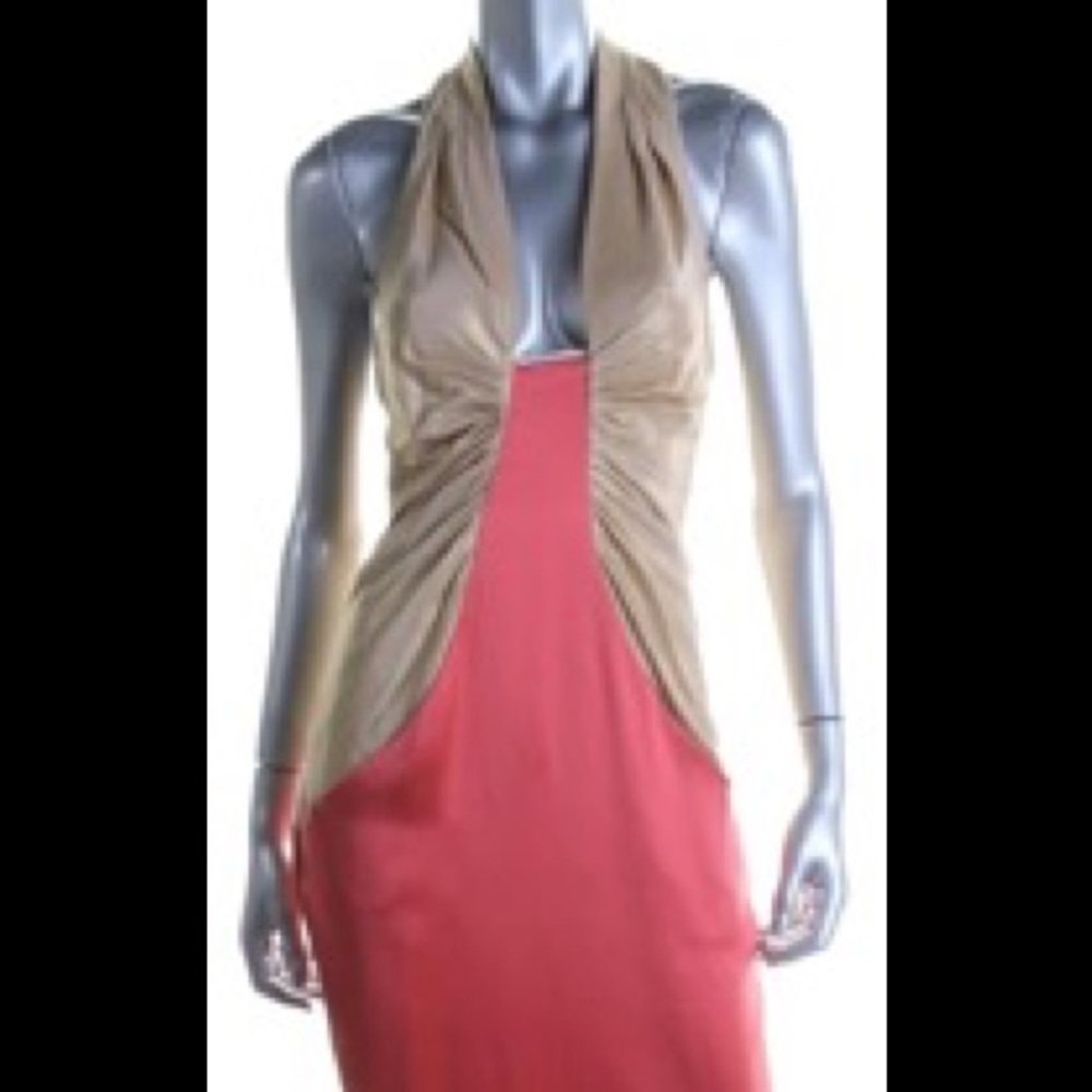 Catherine Maladrino Pink Satin Metallic Dress $895